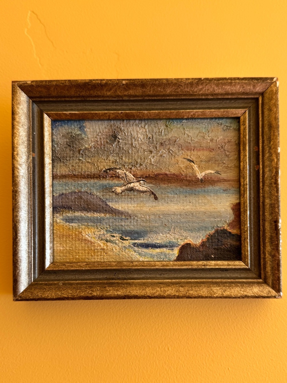 Small Seaside Flight Framed Painting - Coastal Blue and Cream 5.25x4.25